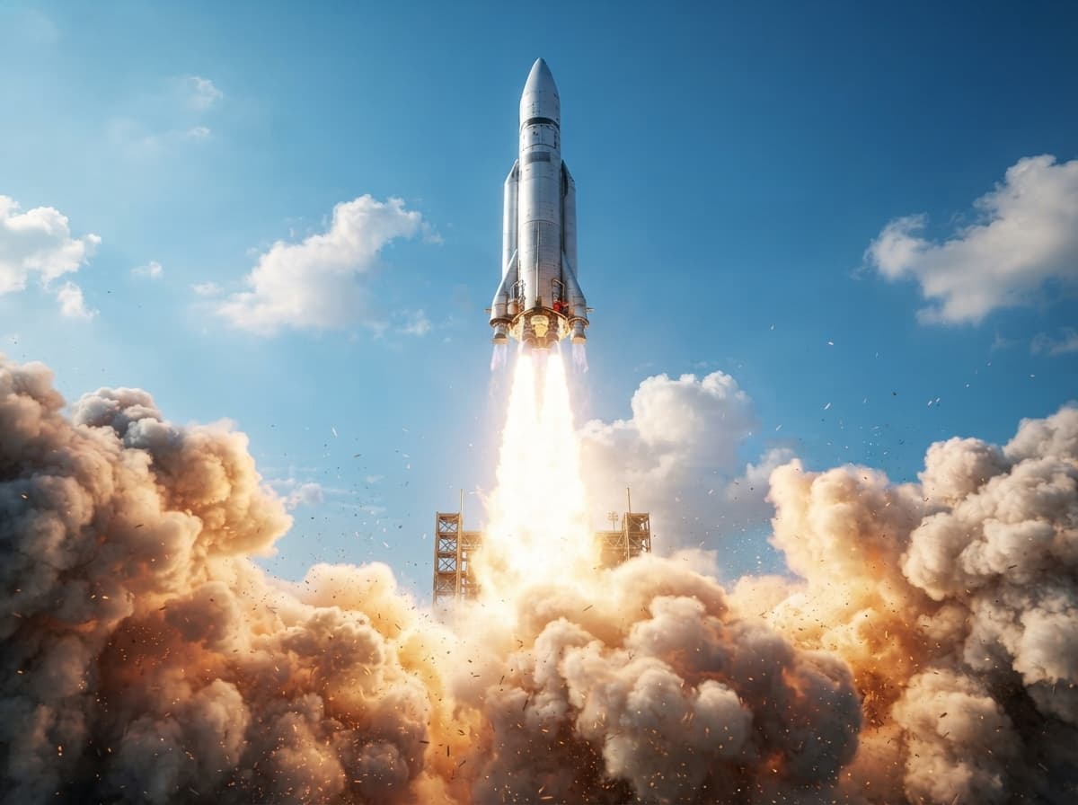 A rocket launching, representing startup growth